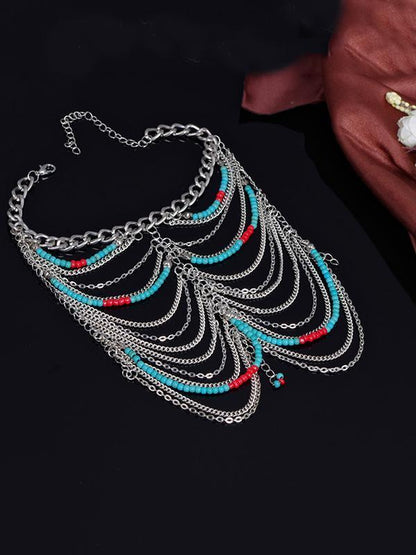 Pretty Vintage Tassels Turquoise Beads Rings Accessories