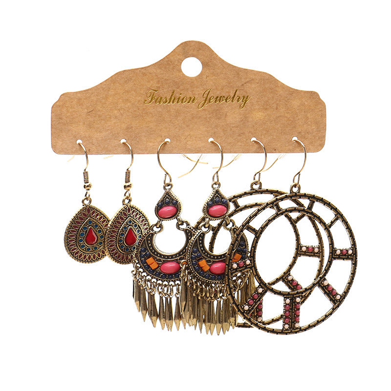 Leaf tassel vintage combination earrings
