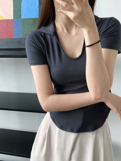 Simple Casual Solid Color U-Neck T-Shirt Top