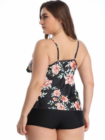 Plus Size Ruffled Printed Tankinis Swimwear