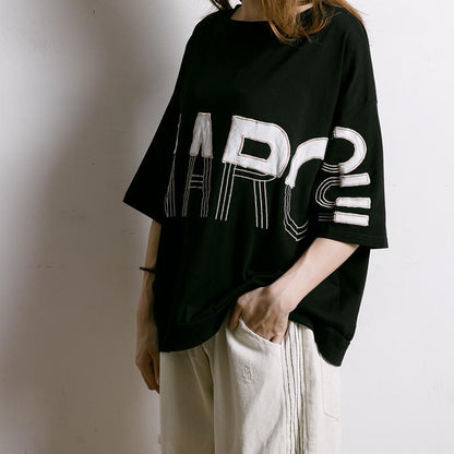 Embroidered And Half-Applique Letters T-Shirt