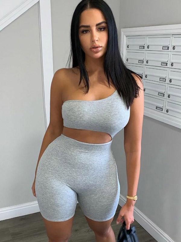 Sexy Wrap Solid Color One-Shoulder Rompers