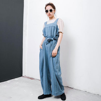 Casual Striped Adjustable Strap Loose Jumpsuit