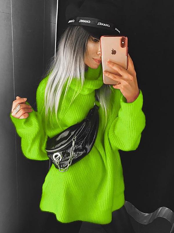 Printed High-Neck Loose Sweater