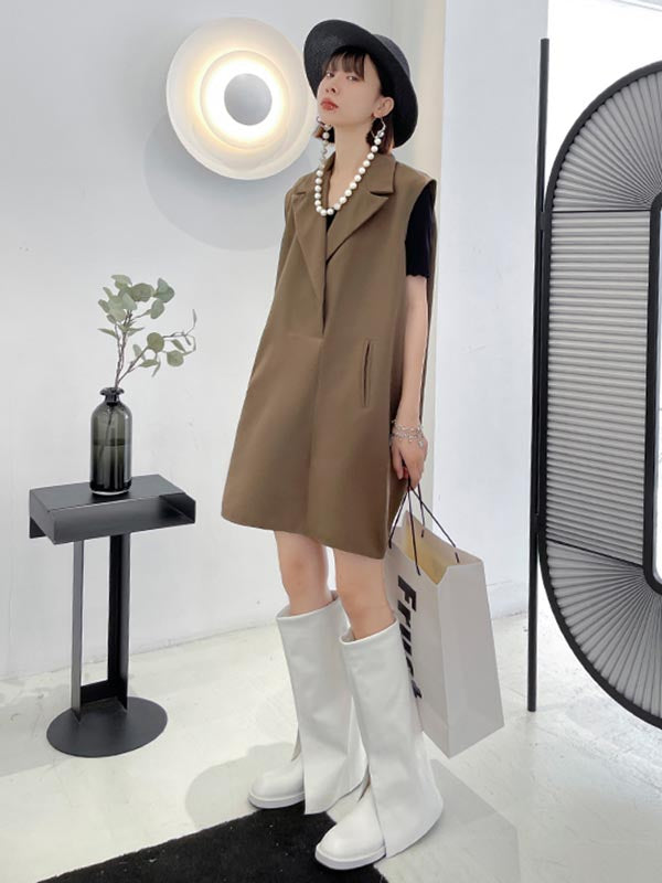 Urban Solid Color Split-Joint Notched Collar Sleeveless Mini Blazer Dress