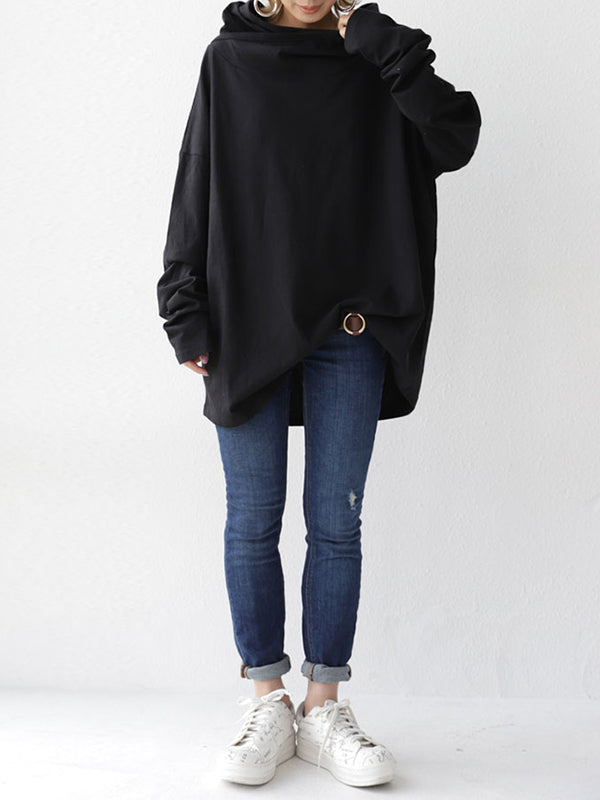 Simple Casual Solid Color Heaps Collar Long Sleeves Hoodies