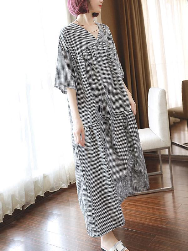 Original Black&White Plaid V-Neck Dress