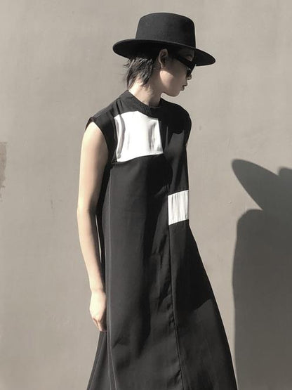 Asymmetric Sleeveless Black Long Dress
