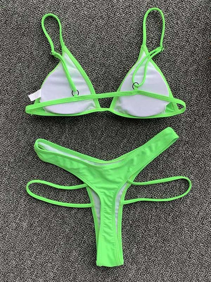 Solid Color Spaghetti-Neck Split Bikini Swimsuit