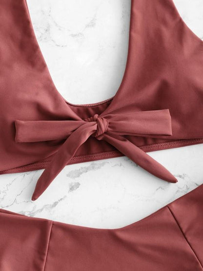 High Cut Plain Knot Bikinis Swimwear
