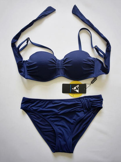 Plain Spaghetti-neck Bikini Swimsuit