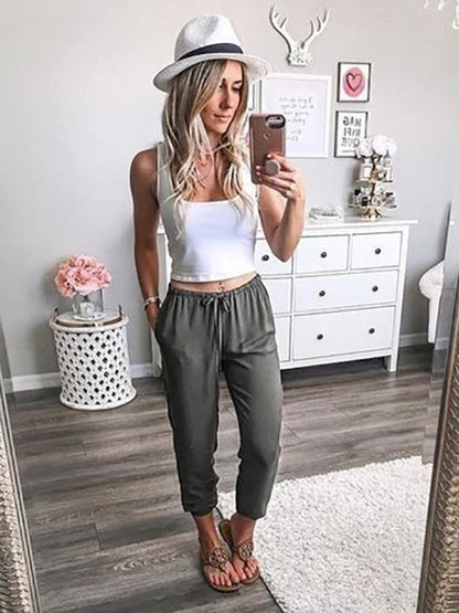 Elastic Waist With Bandage Athletic Pants