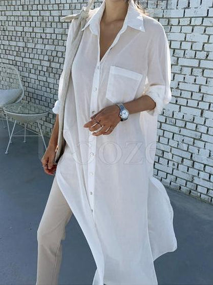 Loose Split-side Light White-shirt