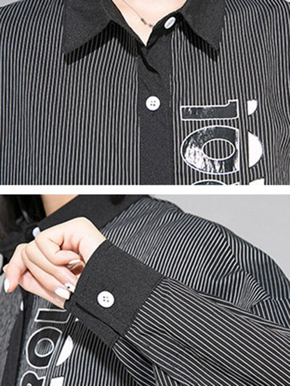 Casual Letter Printed Striped Blouses