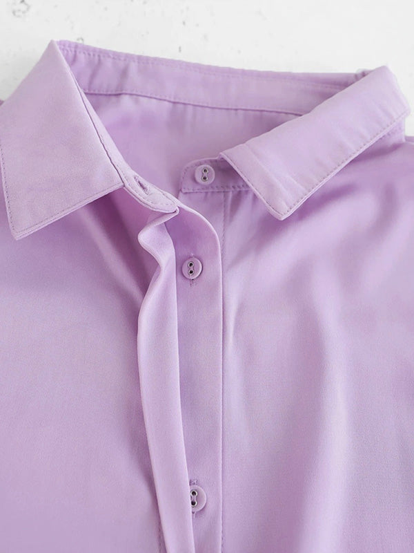 Stylish Solid Color High-Low Pleated Split-Joint Half Sleeves Blouse