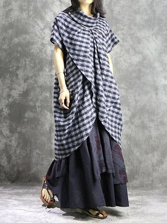 Cropped Plaid Fashion Ramie Cotton Shirt Top
