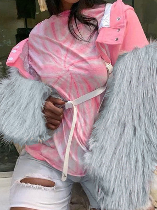 Faux Fur Sleeves Baseball Uniform