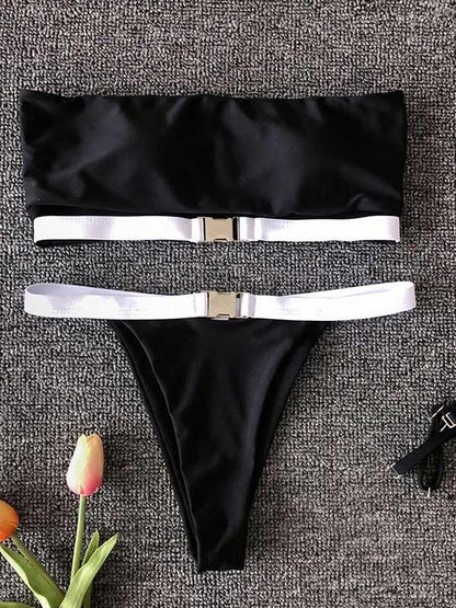 Leopard Contrast Color Bikini Swimsuit