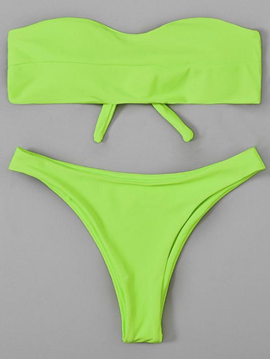 Solid Color Strapless Bandage Bikini Swimsuit