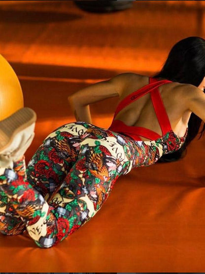 Sports Printed Cross Strappy Jumpsuits