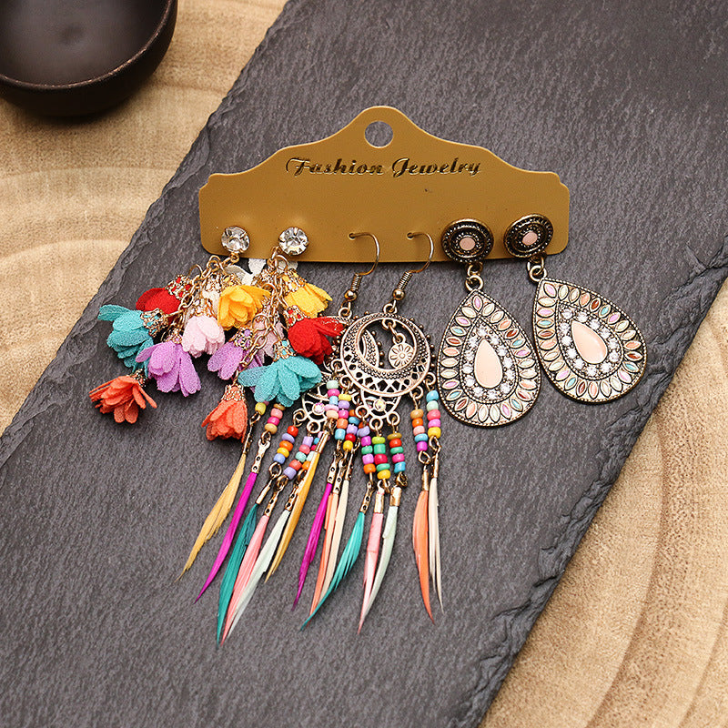 Bohemian tassel flower earrings