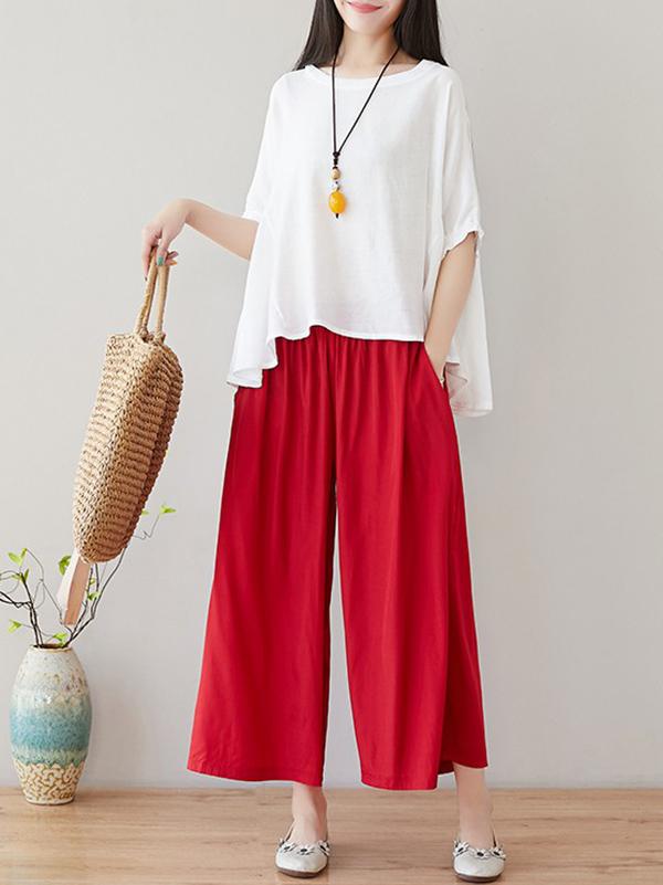 Loose Solid T-Shirt + Wide Leg Pants