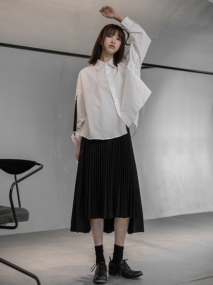 Stylish Solid Color Irregular Empire Waisted Pleated Skirts