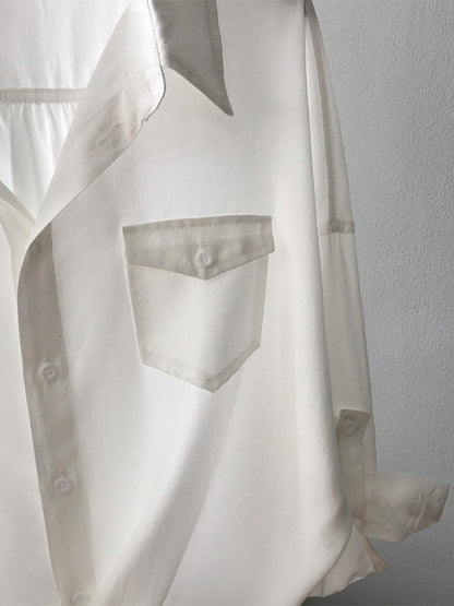 Urban Simple Solid Color Buttoned Split-Joint With Pocket Lapel Collar Long Sleeves Blouse