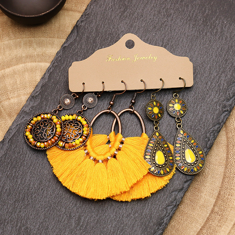 Bohemian tassel flower earrings