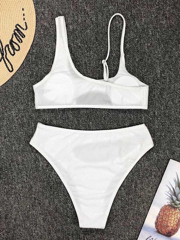 Sexy Irregular Backless Grid Split Type Bikini Swimsuit