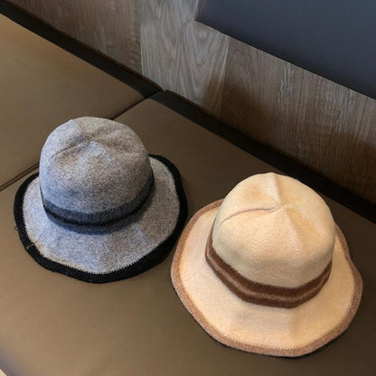 Buykud Colorblock Striped Warm Foldable Bucket Hat