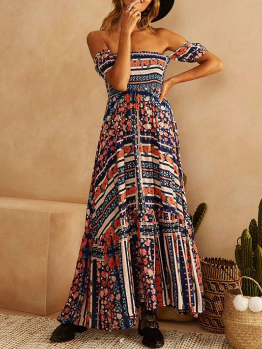 Strapless Printed Bohemia Maxi Dress