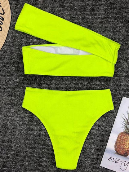 Cropped Solid One Shoulder Empire Bikinis Swimwear