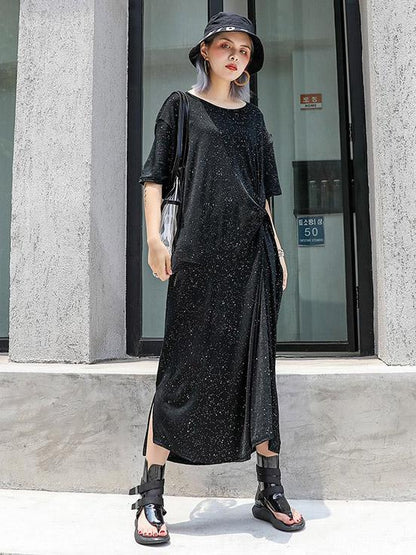 Solid Twinkle Short Sleeves Dress
