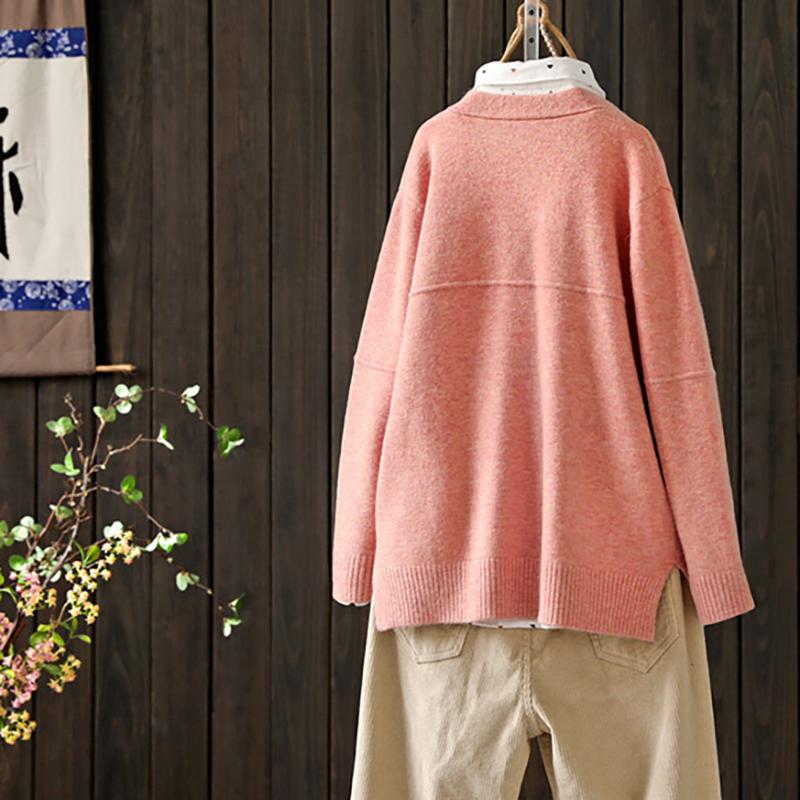 Buykud Cartoon Animal Embroidery Casual Sweater Coat