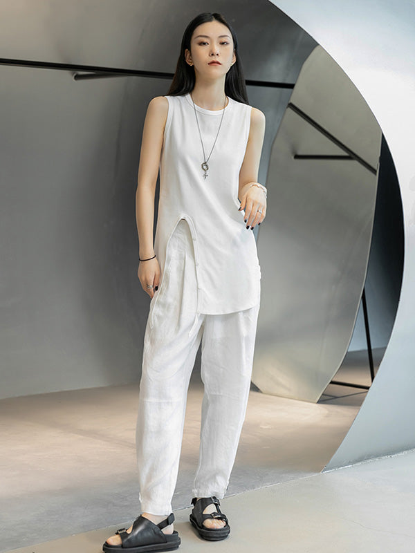 Casual Linen Solid Color Wide Leg Loose Pants
