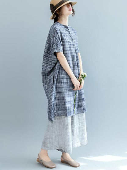 Loose Batwing Plaid Dress