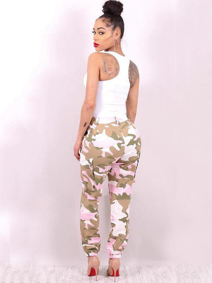 Plus Size Pink Camouflage Printed Track Pants