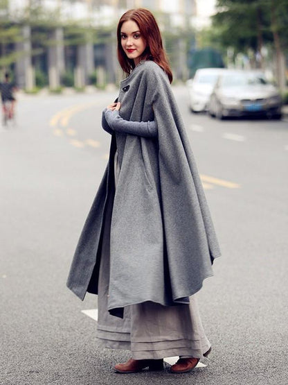 Gray Maxi Cape Outwear