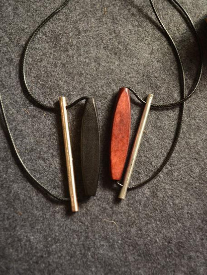 Simple Alloy Wood Oval Necklace