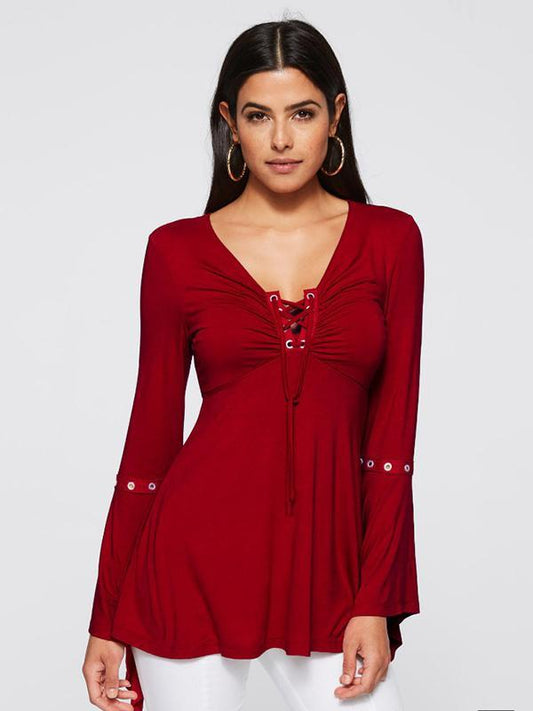 Vintage Flared Sleeves Bandage Blouses&Shirts Tops