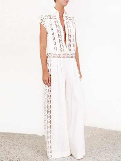 Casual Rivet holes Sleeveless Wide Leg Chic Jumpsuits