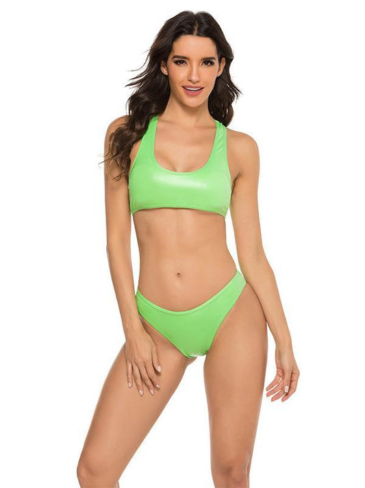Solid Color Light Skin Vest Split Bikini Swimsuit