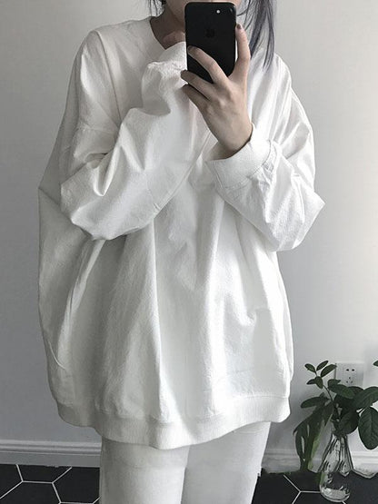 PURE COTTON WHITE ROUND-NECK BLOUSES