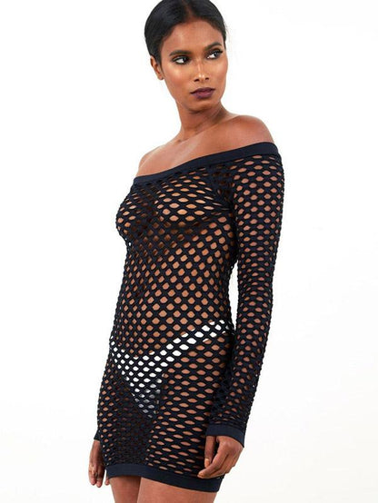 See-through Off The Shoulder Mini Dress
