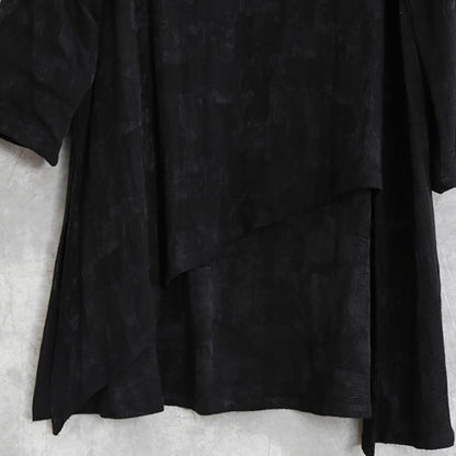 Buykud Simple Loose Irregular Hem Jacquard Shirt