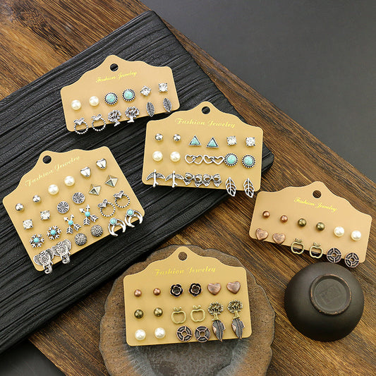 Silver Heart Leaf Turquoise Earrings