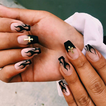 Short ballet black flame PRESS ON NAILS