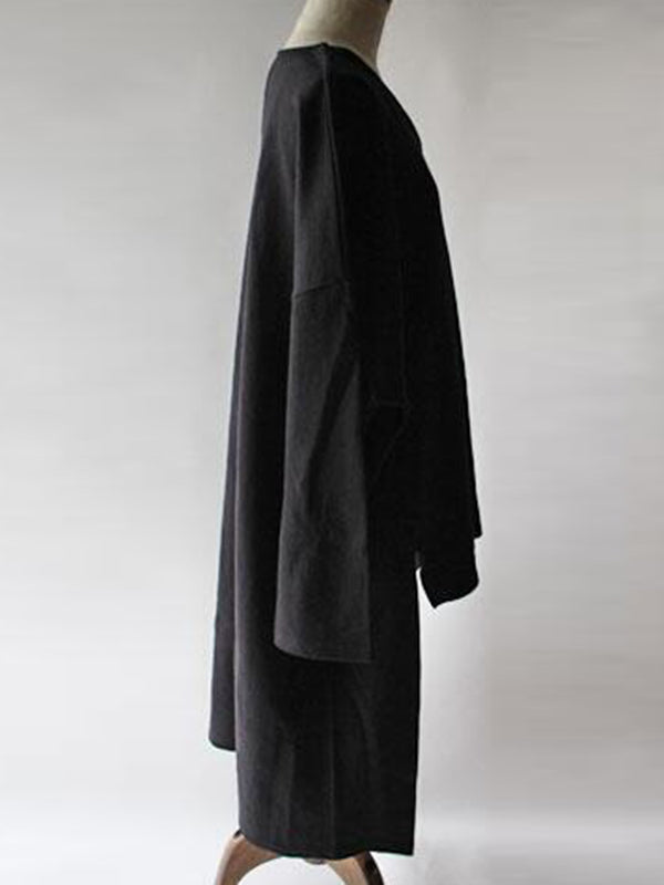 Casual Loose Solid Color Split-Side High-Low V-Neck Long Sleeves Sweatshirt