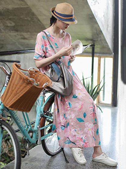 Literary Printed Ramie Cotton Long Dress